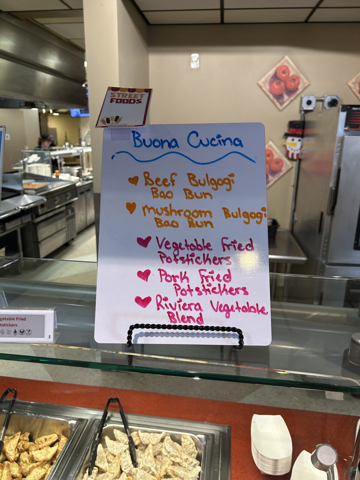 Rheta's Market Street Foods event station whiteboard sign