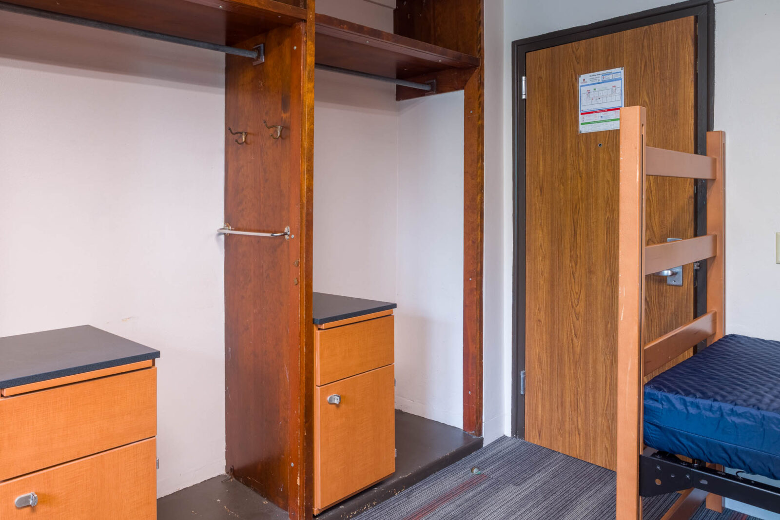 An undecorated double room in Kronshage Residence Hall