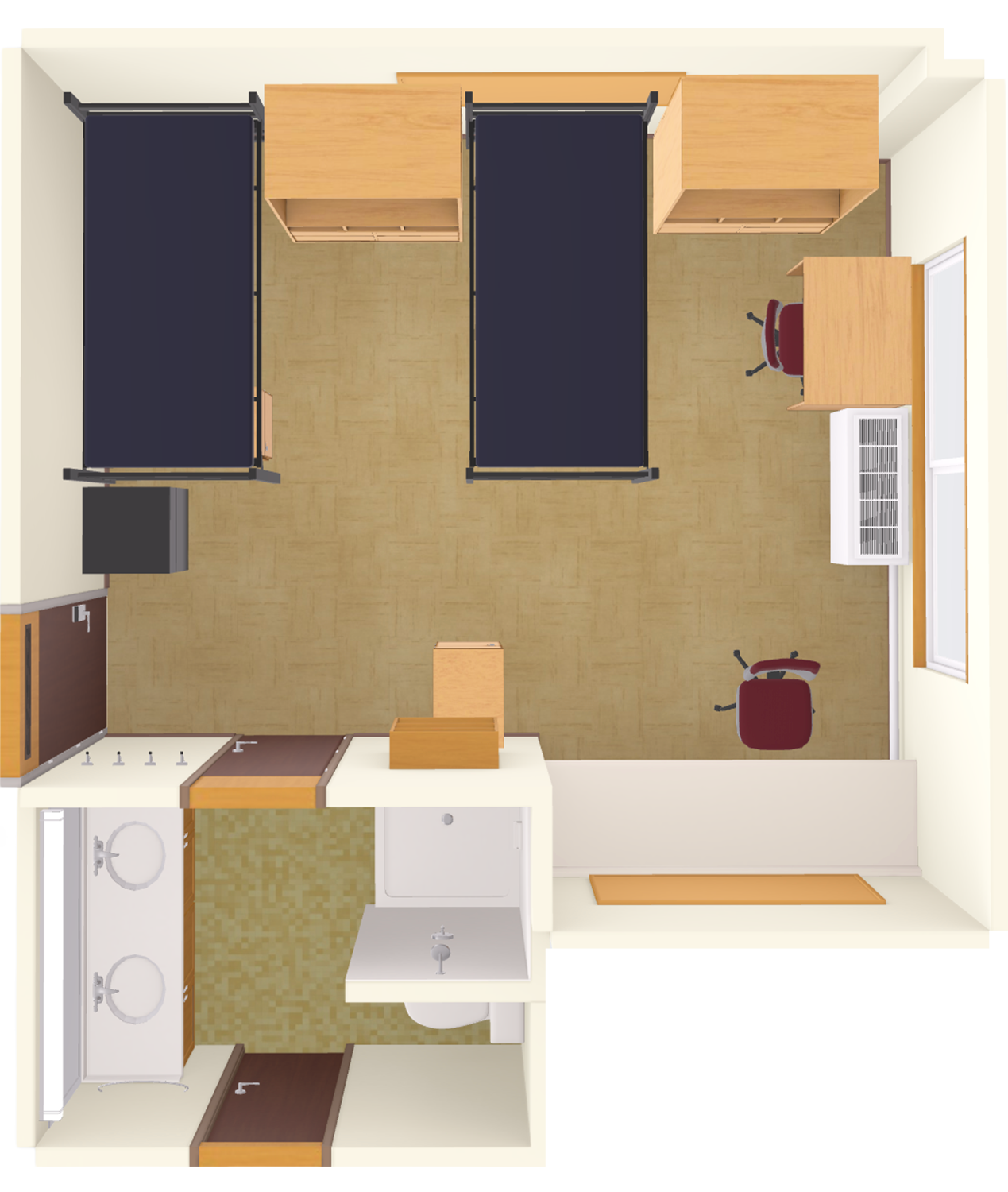 Lowell Double With Shared Bath 3D model top view