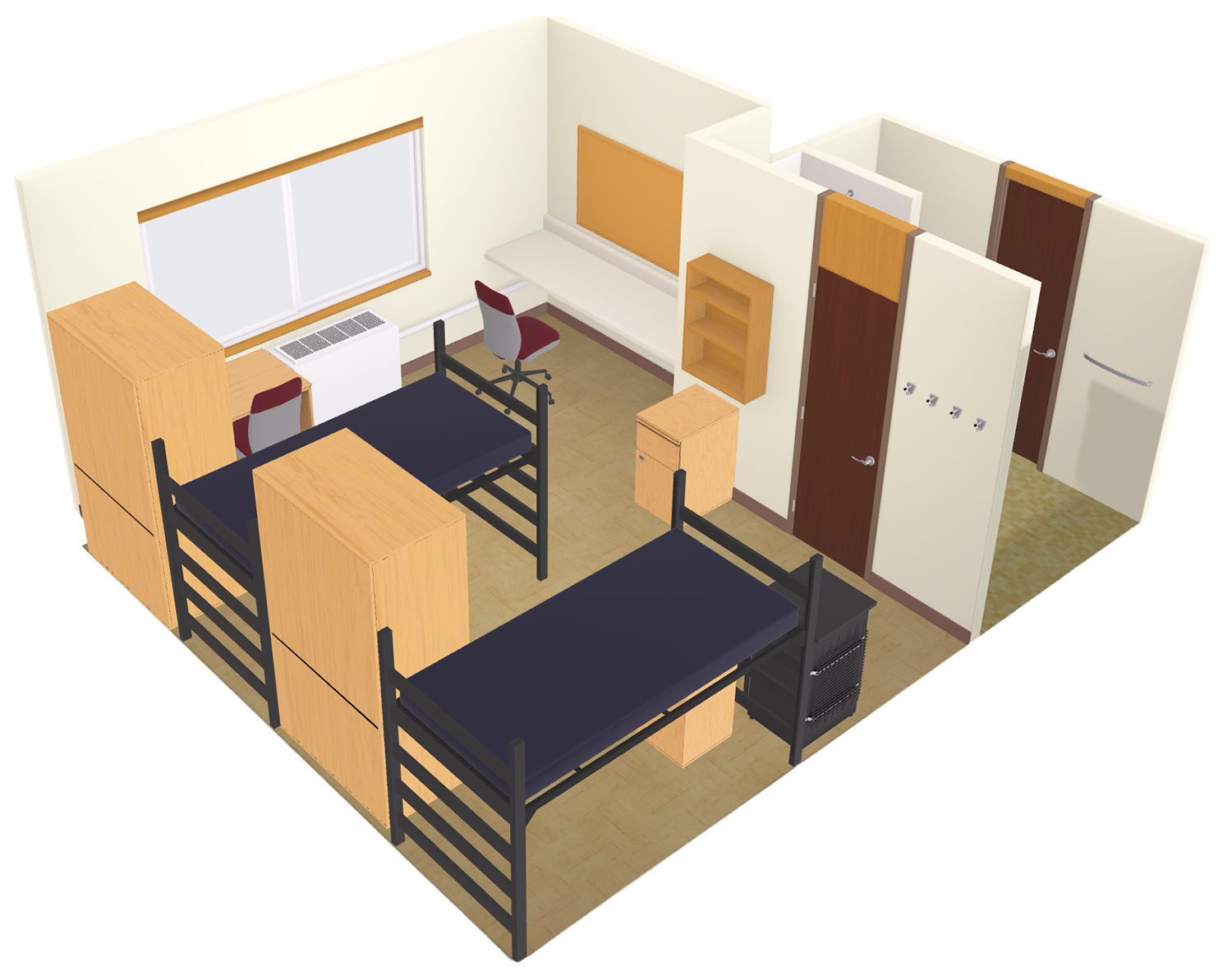 Lowell Double With Shared Bath 3D model side view