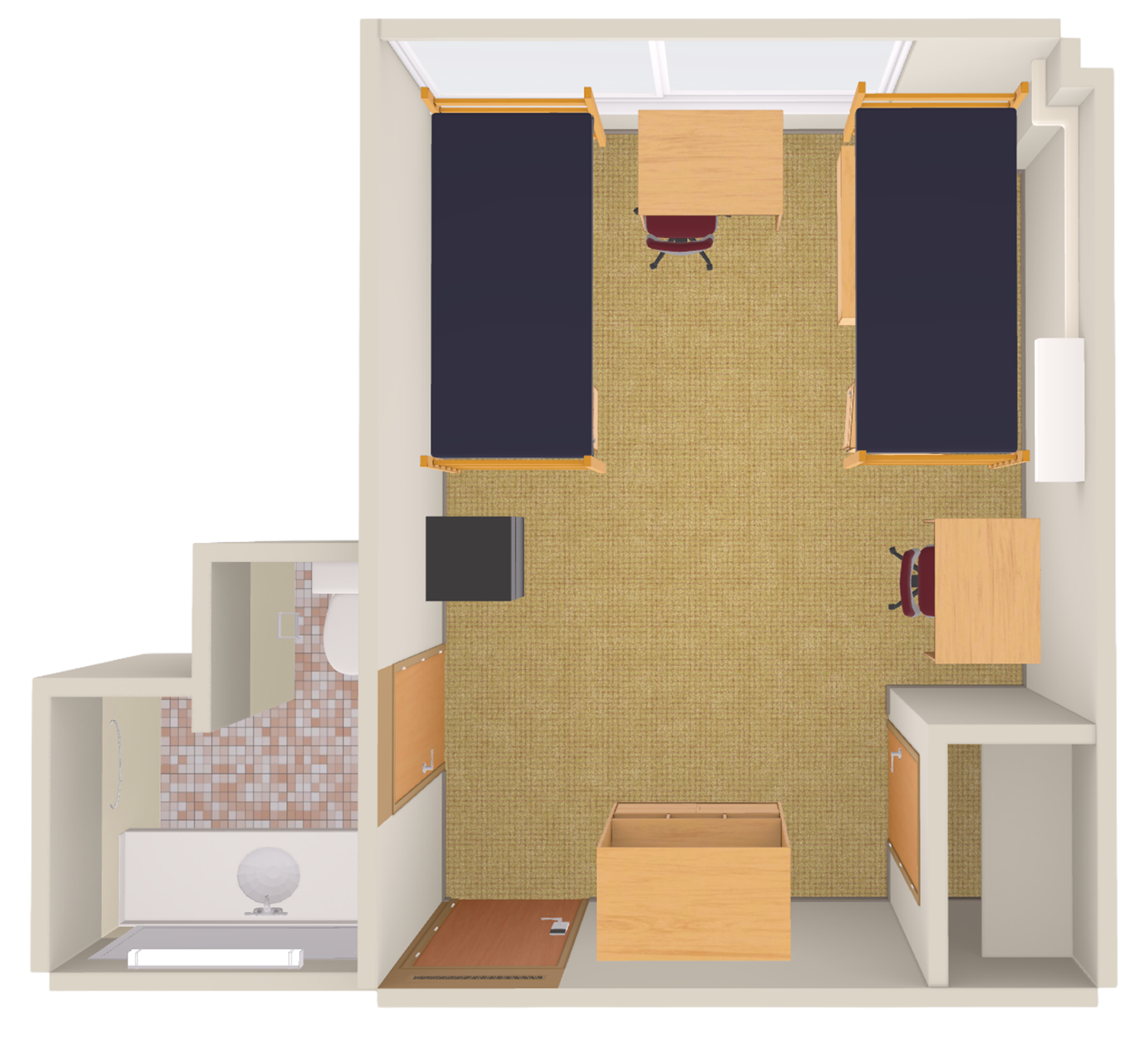 Lowell Double With Bath 3D model top view