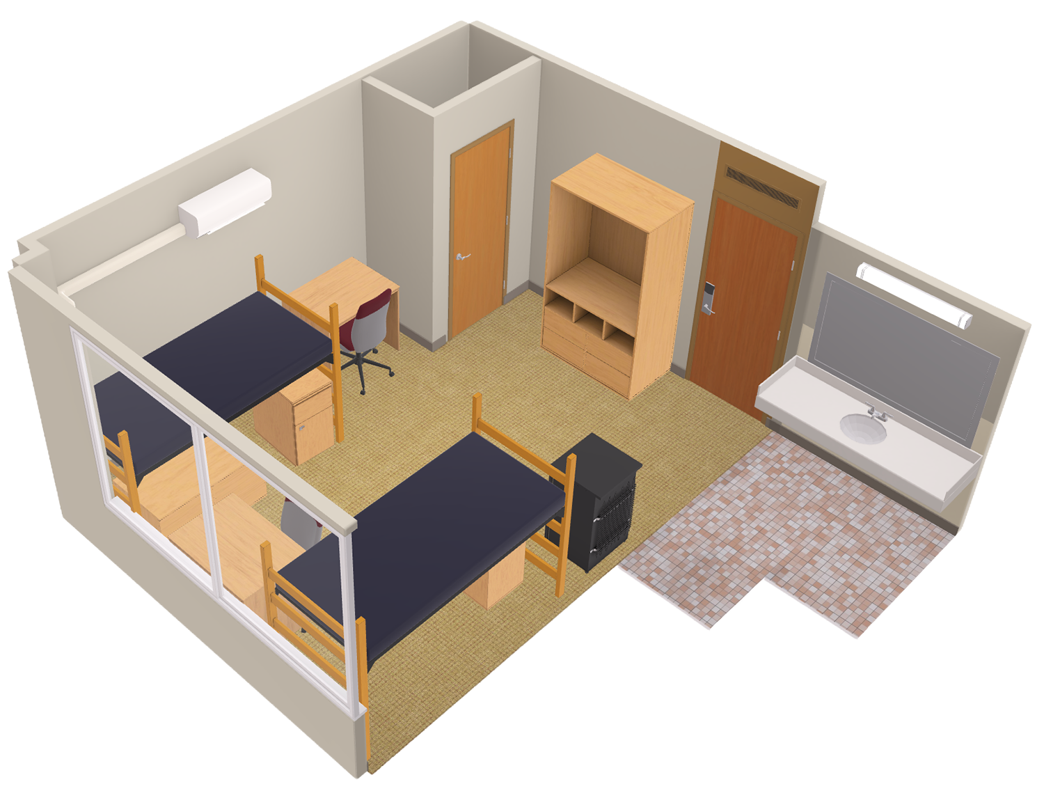 Lowell Double With Bath 3D model side view