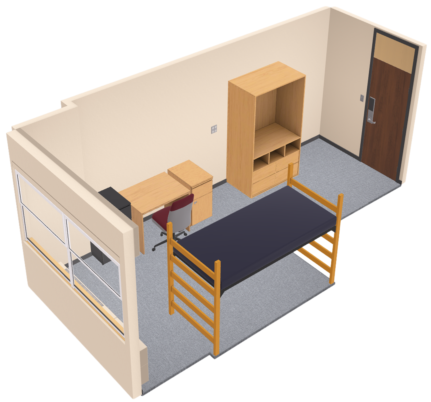 Lowell Single With Shared Bath 3D model side view