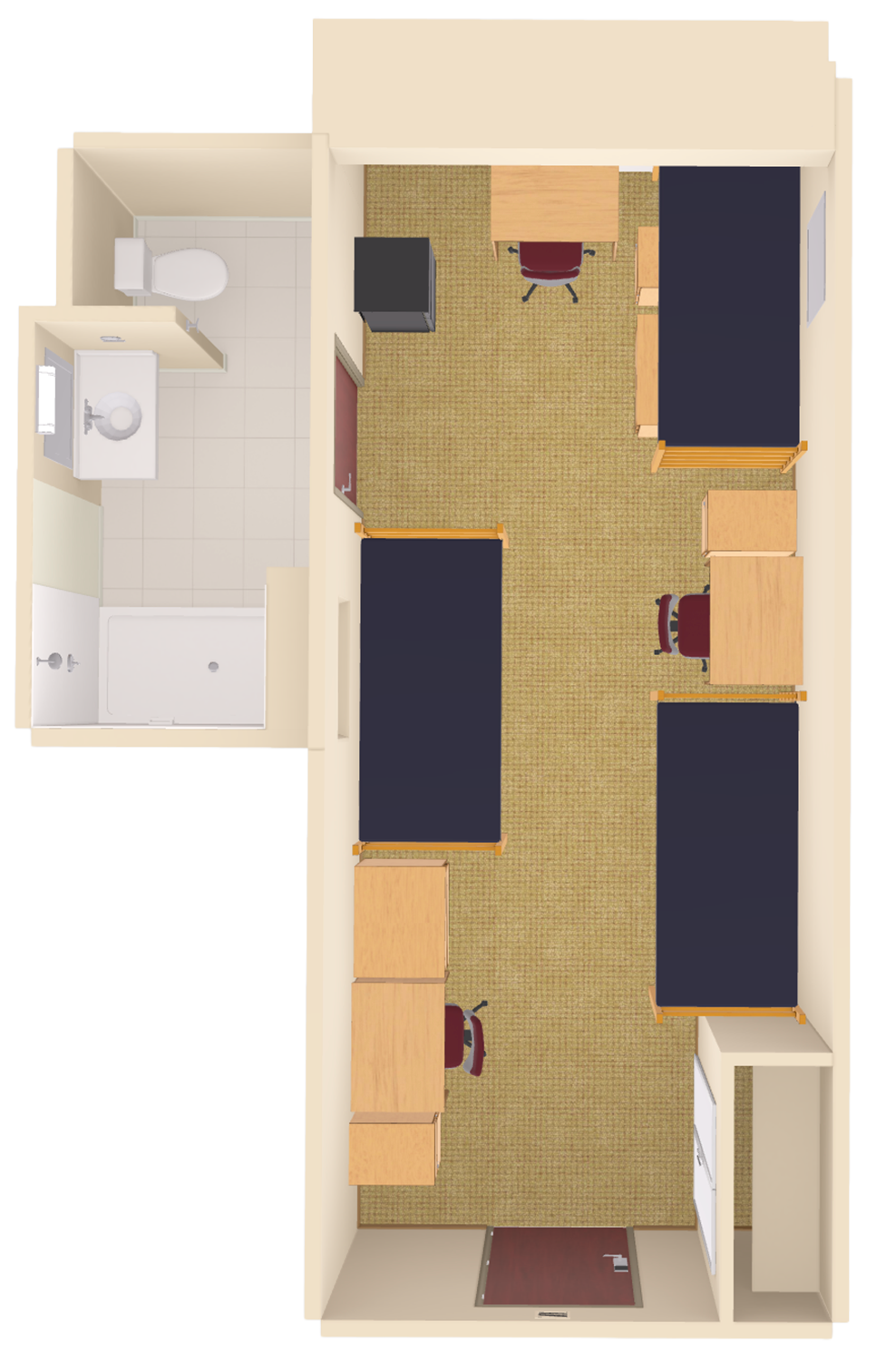 Lowell Type B Triple With Bath 3D model top view