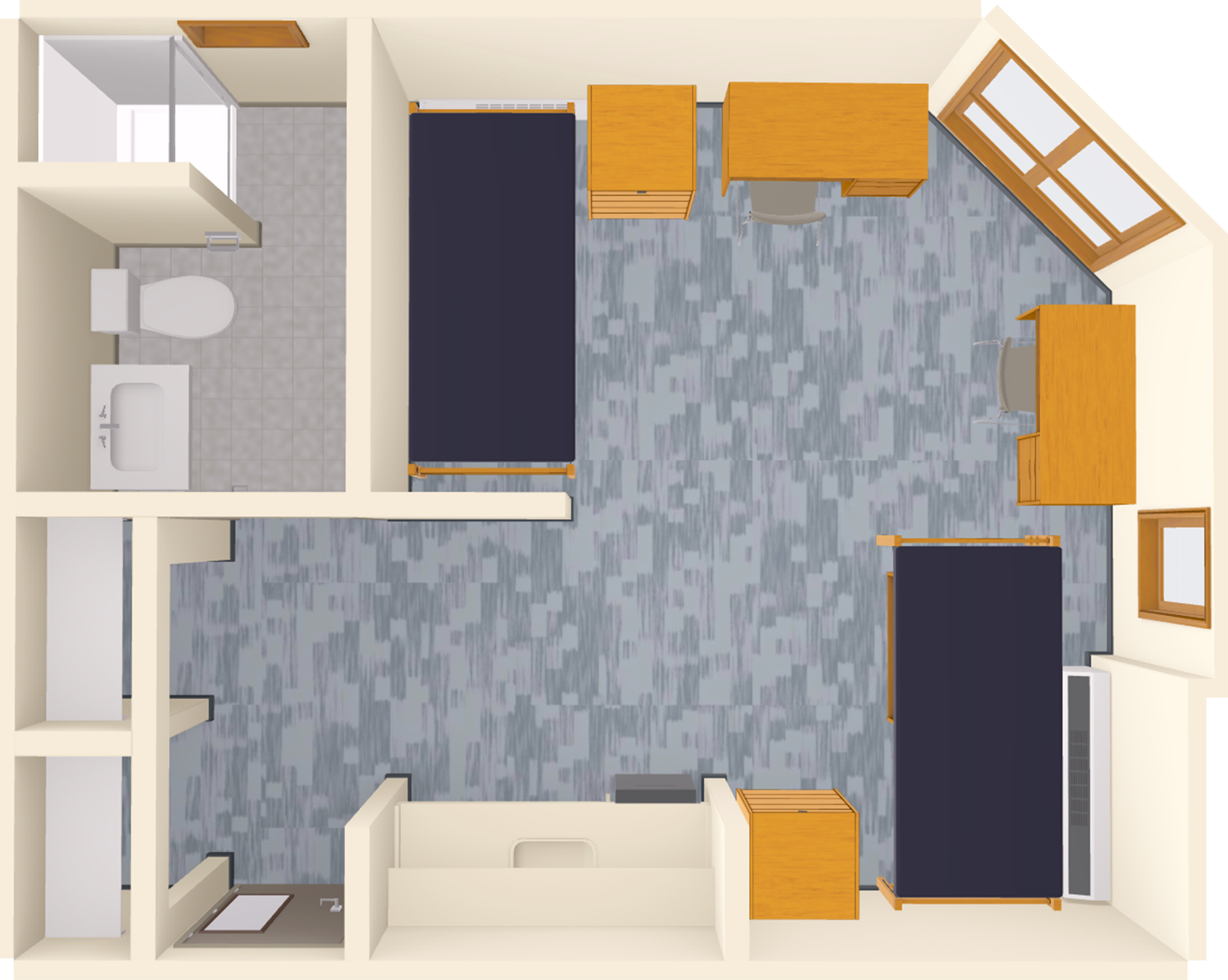 Merit Double With Bath 3D model top view