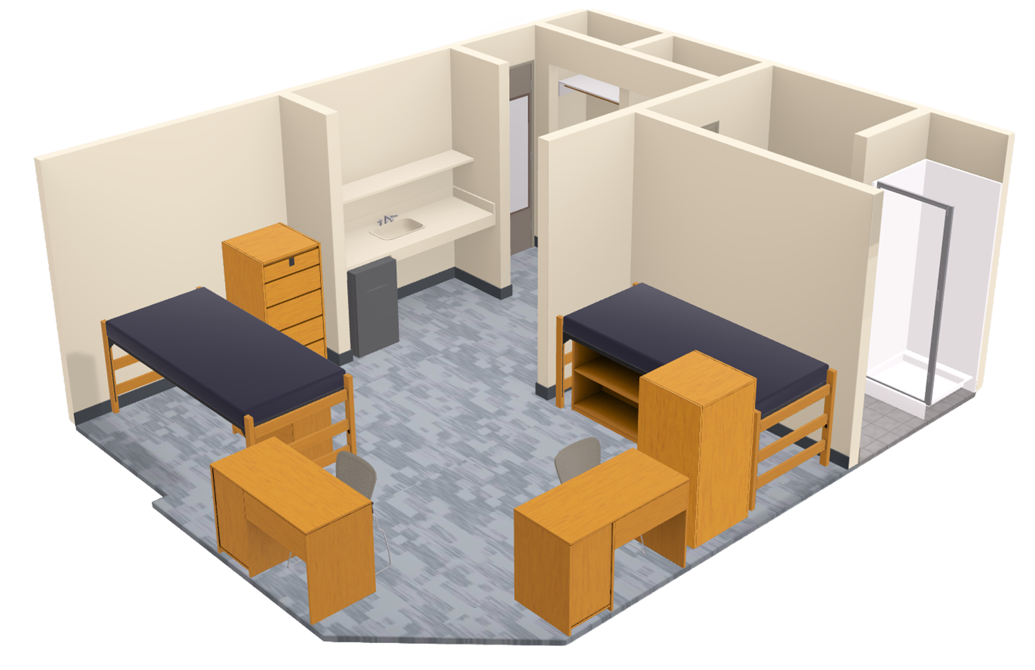 Merit Double With Bath 3D model side view
