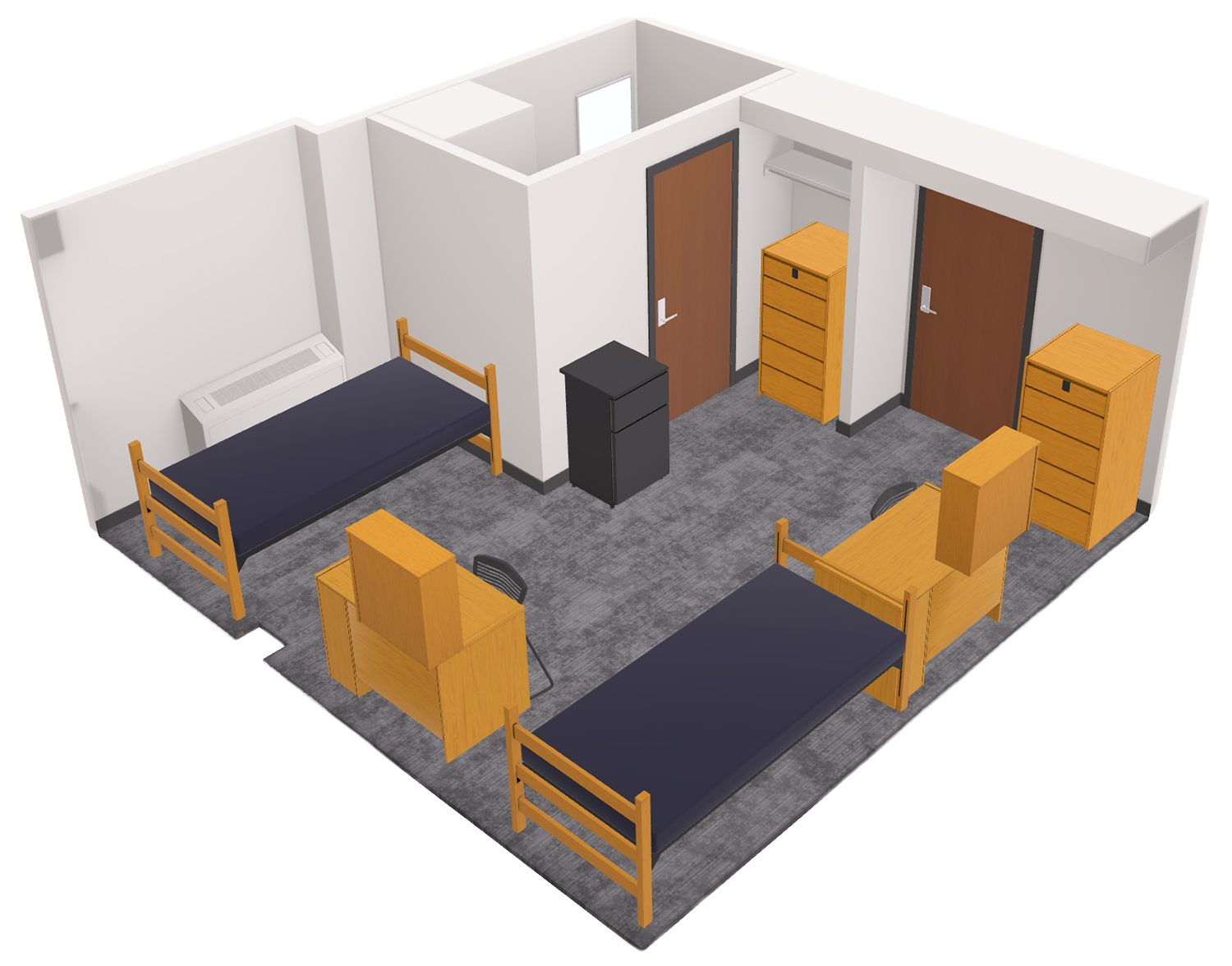 Phillips Double With Bath 3D model side view
