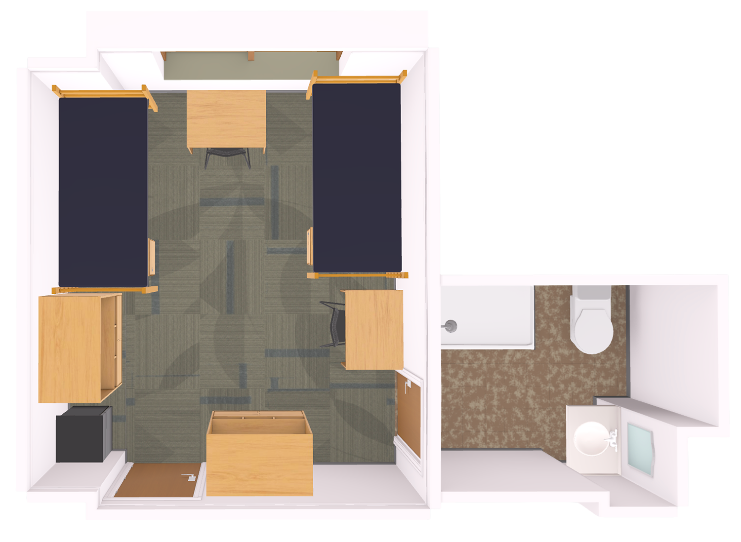 Slichter Double With Bath 3D Model top view