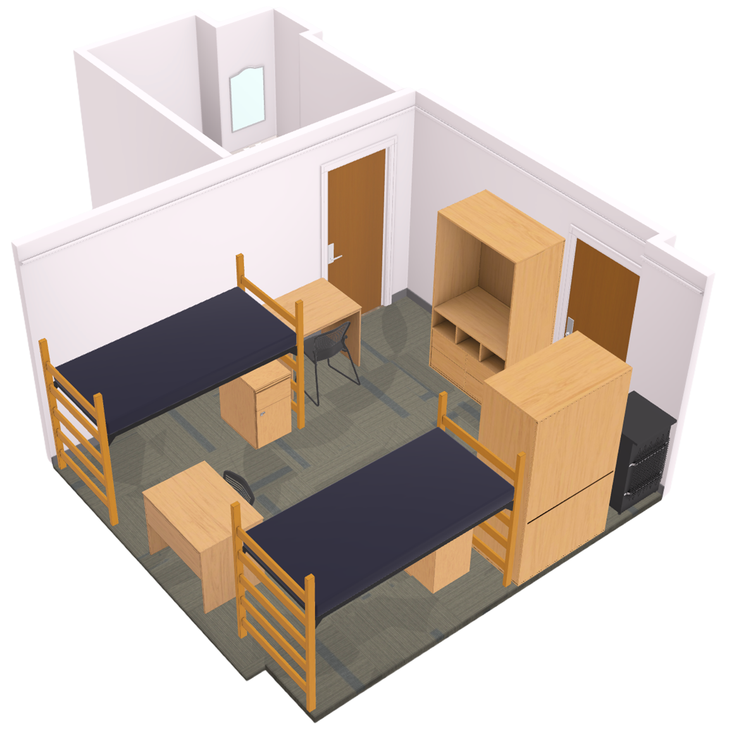 Slichter Double With Bath 3D Model side view
