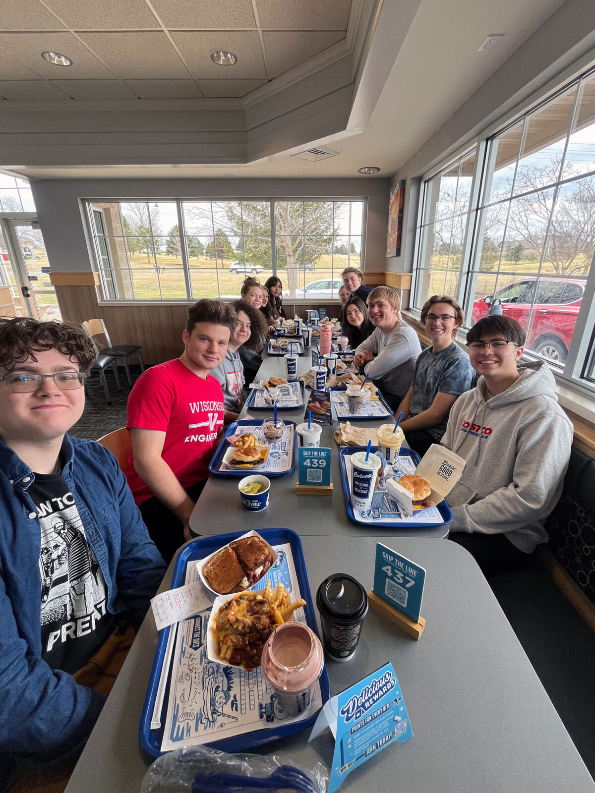 A group of Spark residents eating at Culver's.