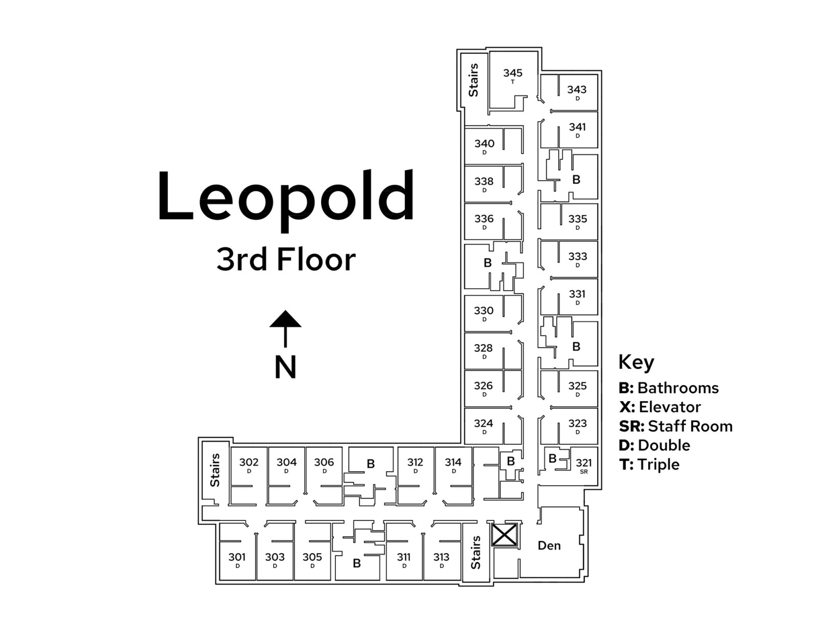 A floor plan image of Leopold Residence Hall's 3rd floor.