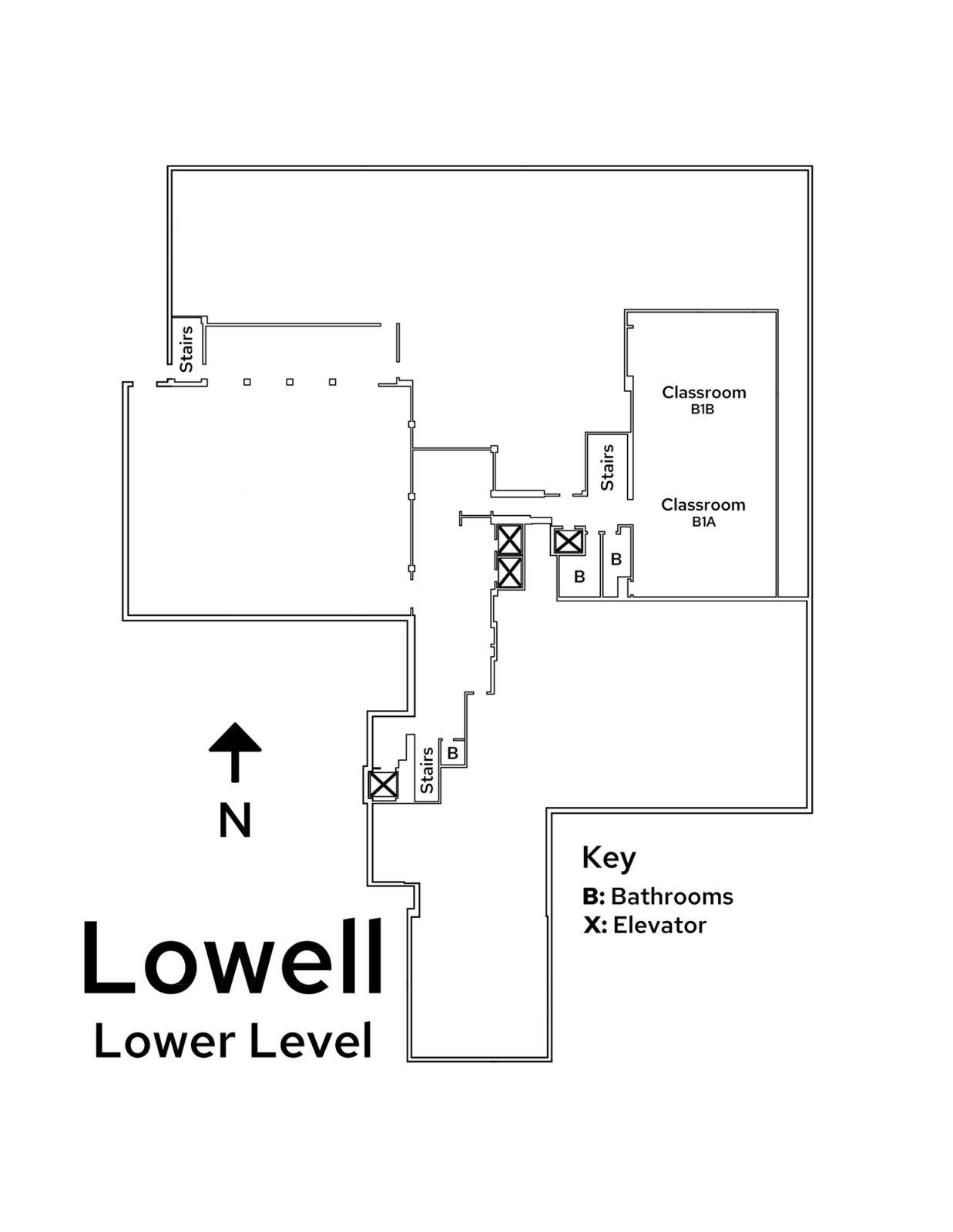 A floor plan image of Lowell's lower level.