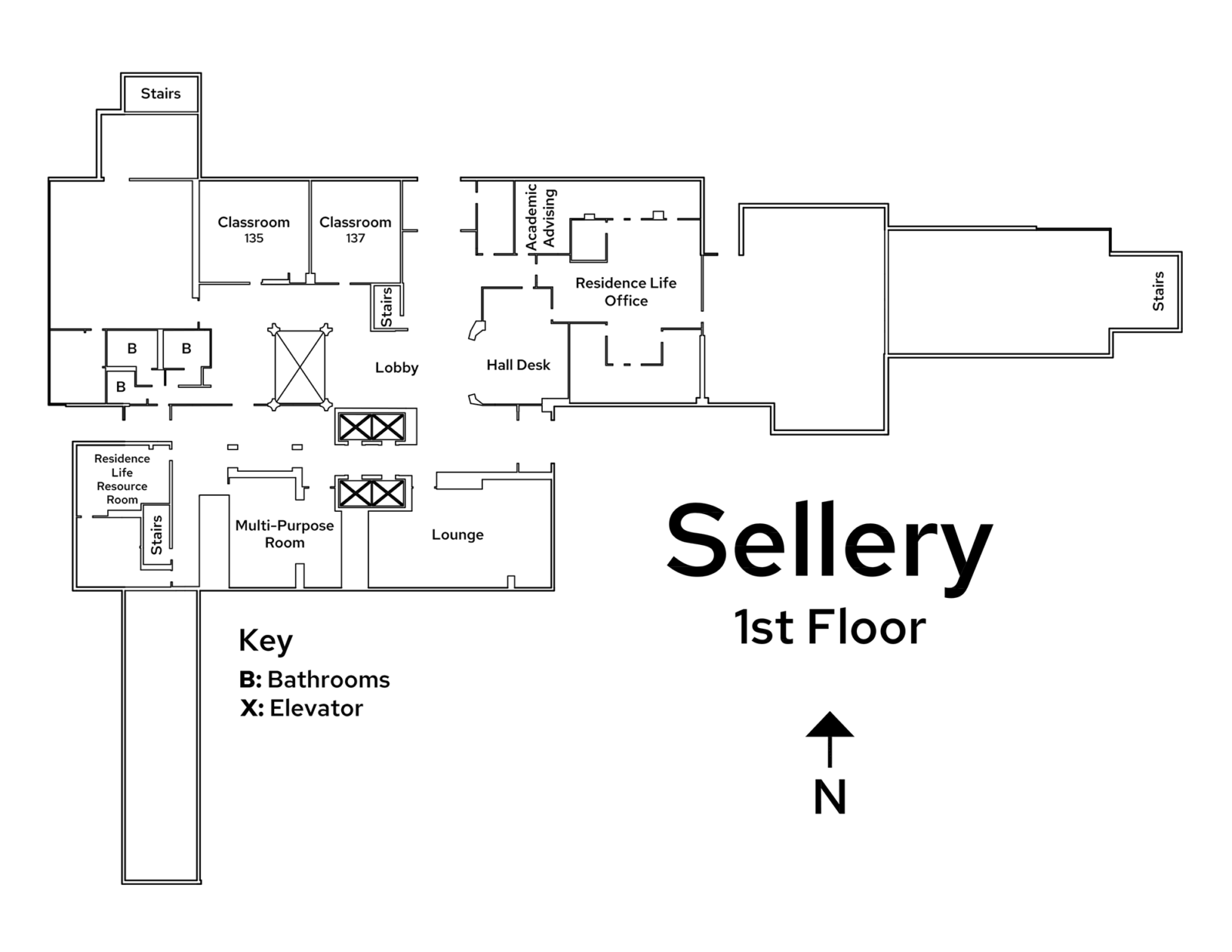 A floor plan image of Sellery Residence Hall's 1st floor.