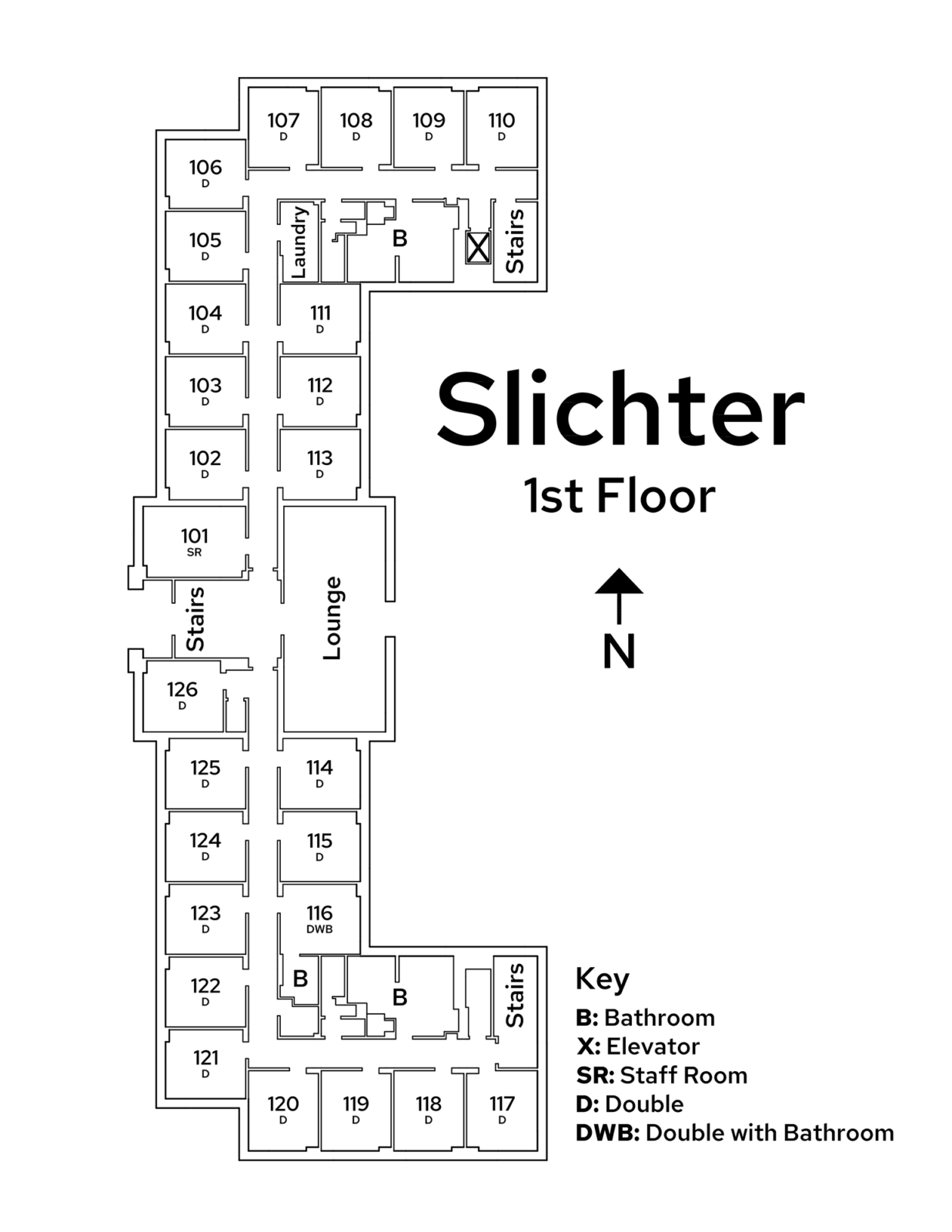 A floor plan image of Slichter Residence Hall's 1st floor.