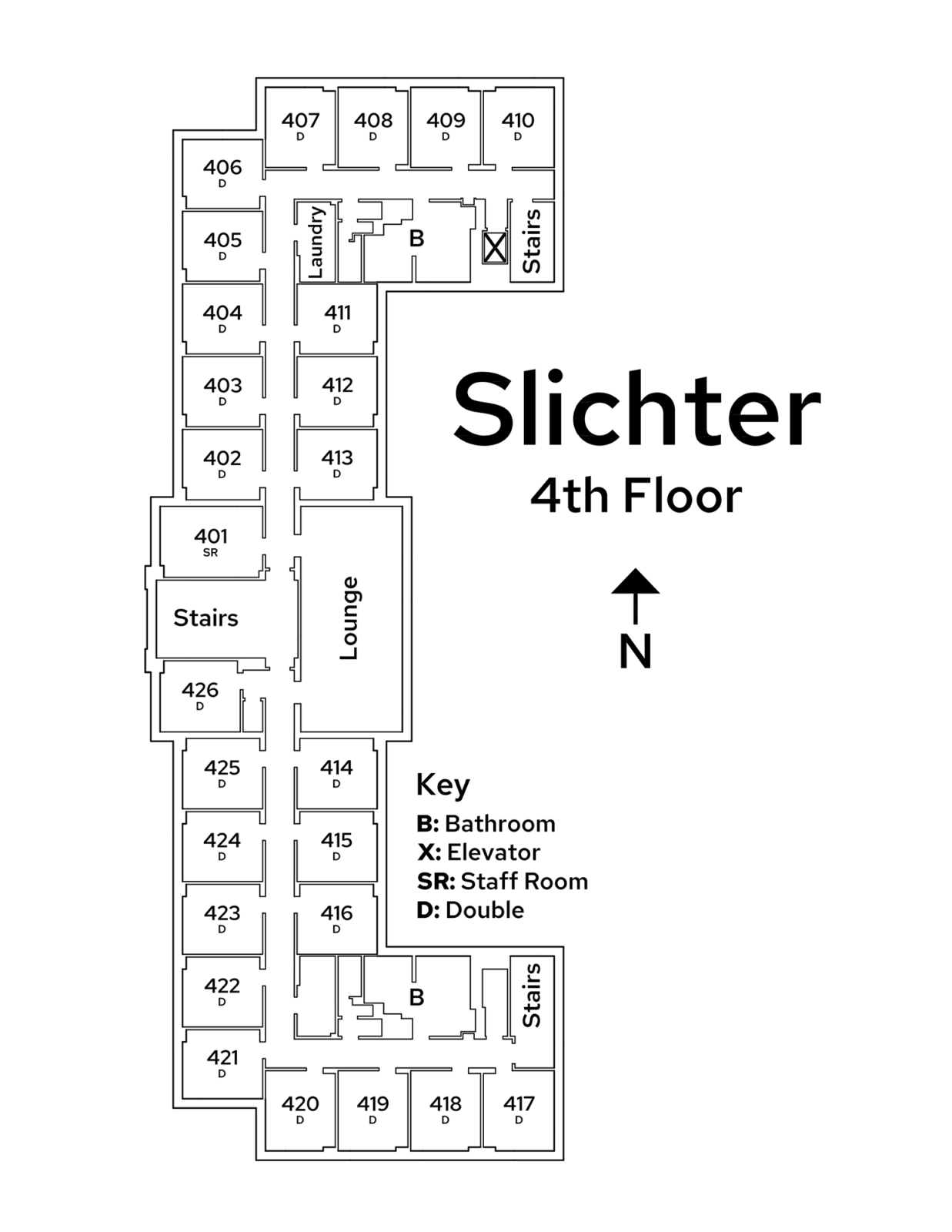 A floor plan image of Slichter Residence Hall's 4th floor.