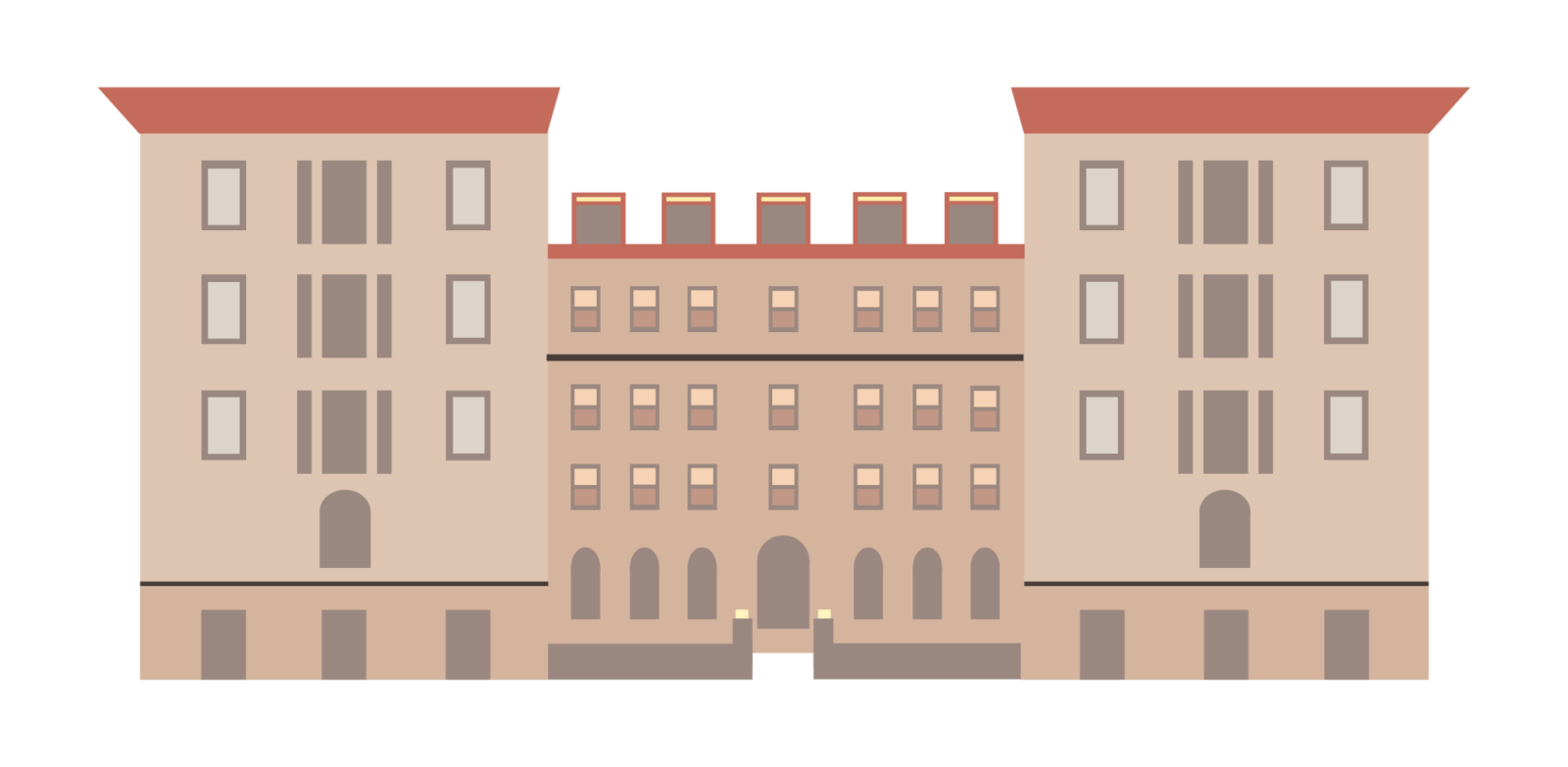 A line art drawing of Barnard Residence Hall