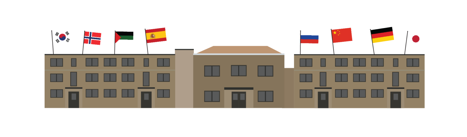 A line art drawing of Kronshage Residence Hall