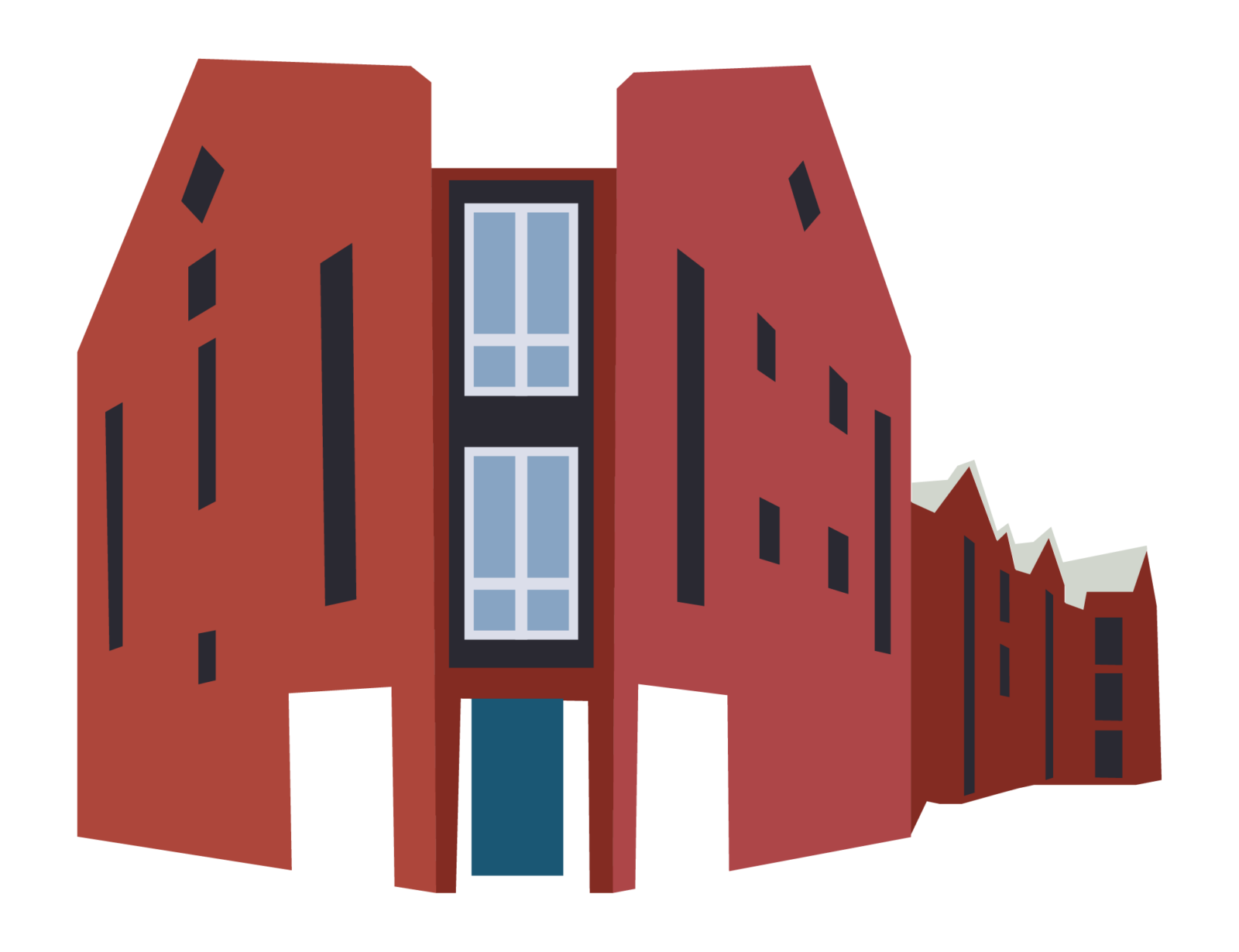 A line art drawing of Merit Residence Hall