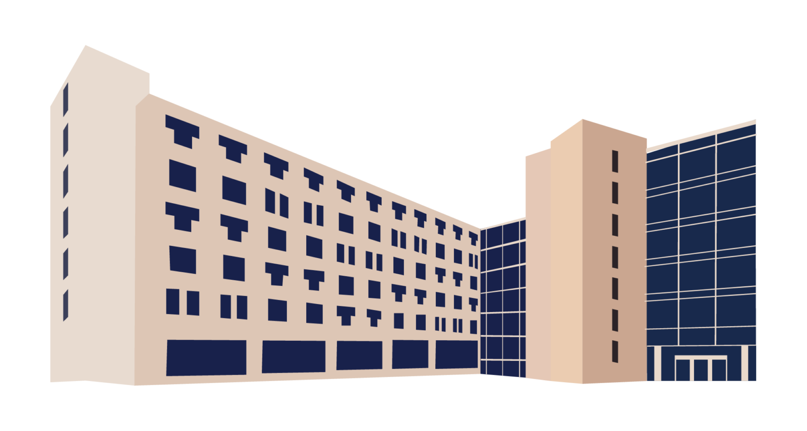 A line art drawing of Ogg Residence Hall