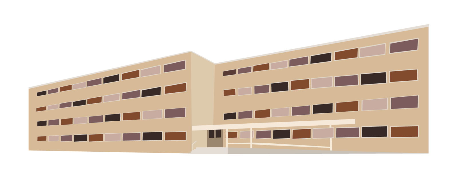 A line art drawing of Phillips Residence Hall