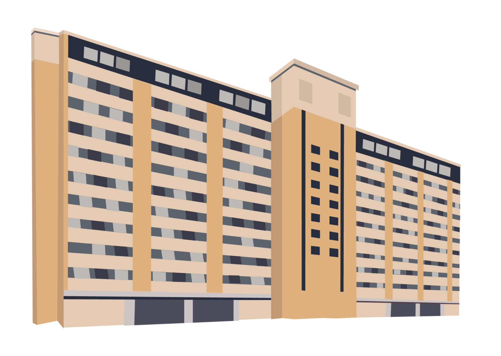 A line art drawing of Sellery Residence Hall