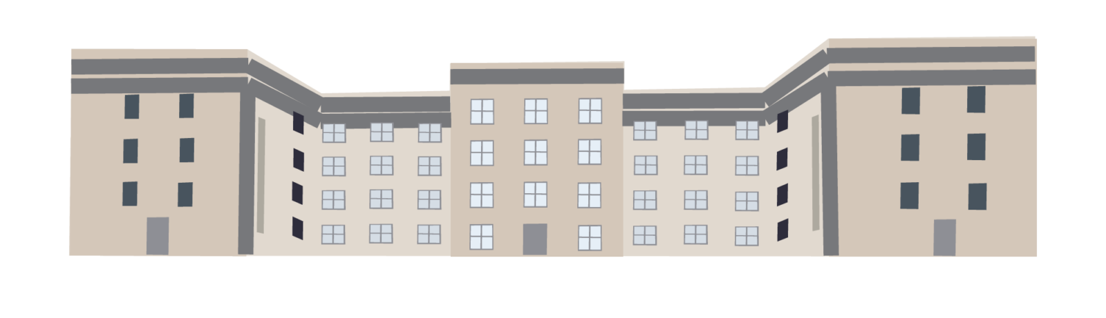 A line art drawing of Slichter Residence Hall