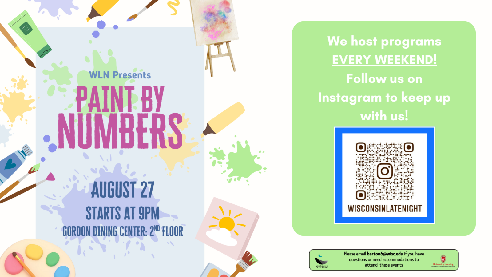 wisconsin late night event flyer for paint by numbers night