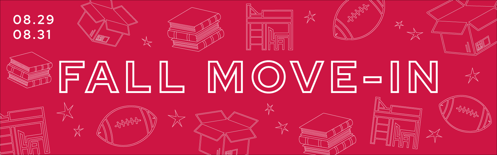 Fall Move-In red background with white text