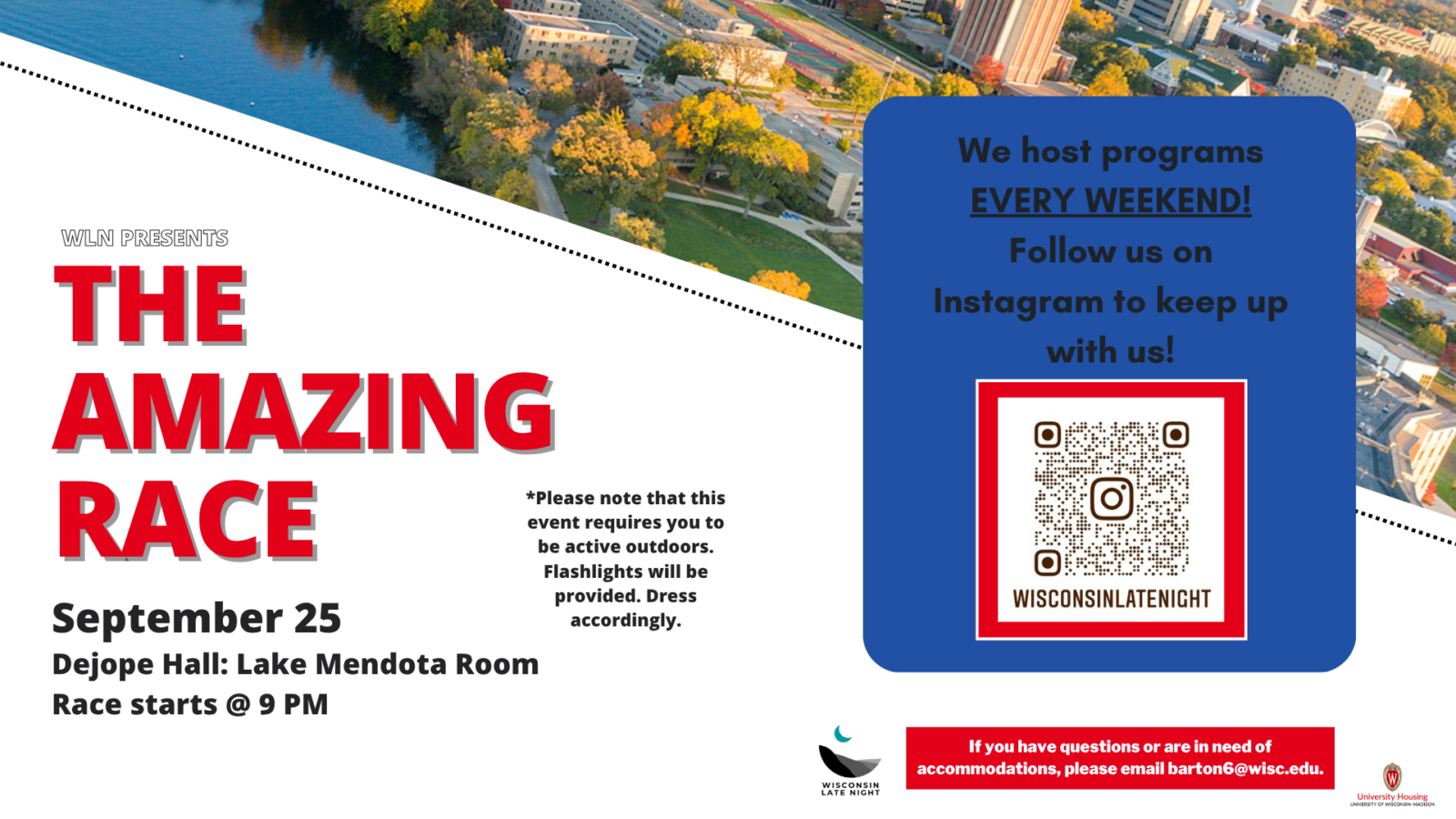 wisconsin late night the amazing race event flyer