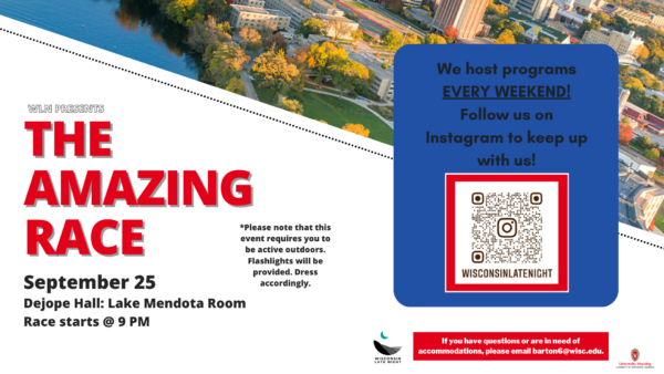 wisconsin late night the amazing race event flyer