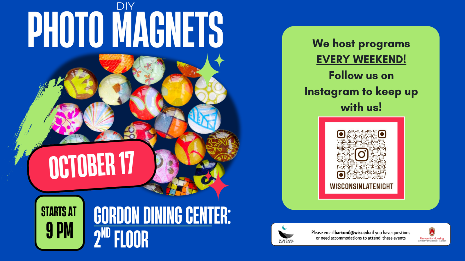 wisconsin late night DIY photo magnet digital event flyer