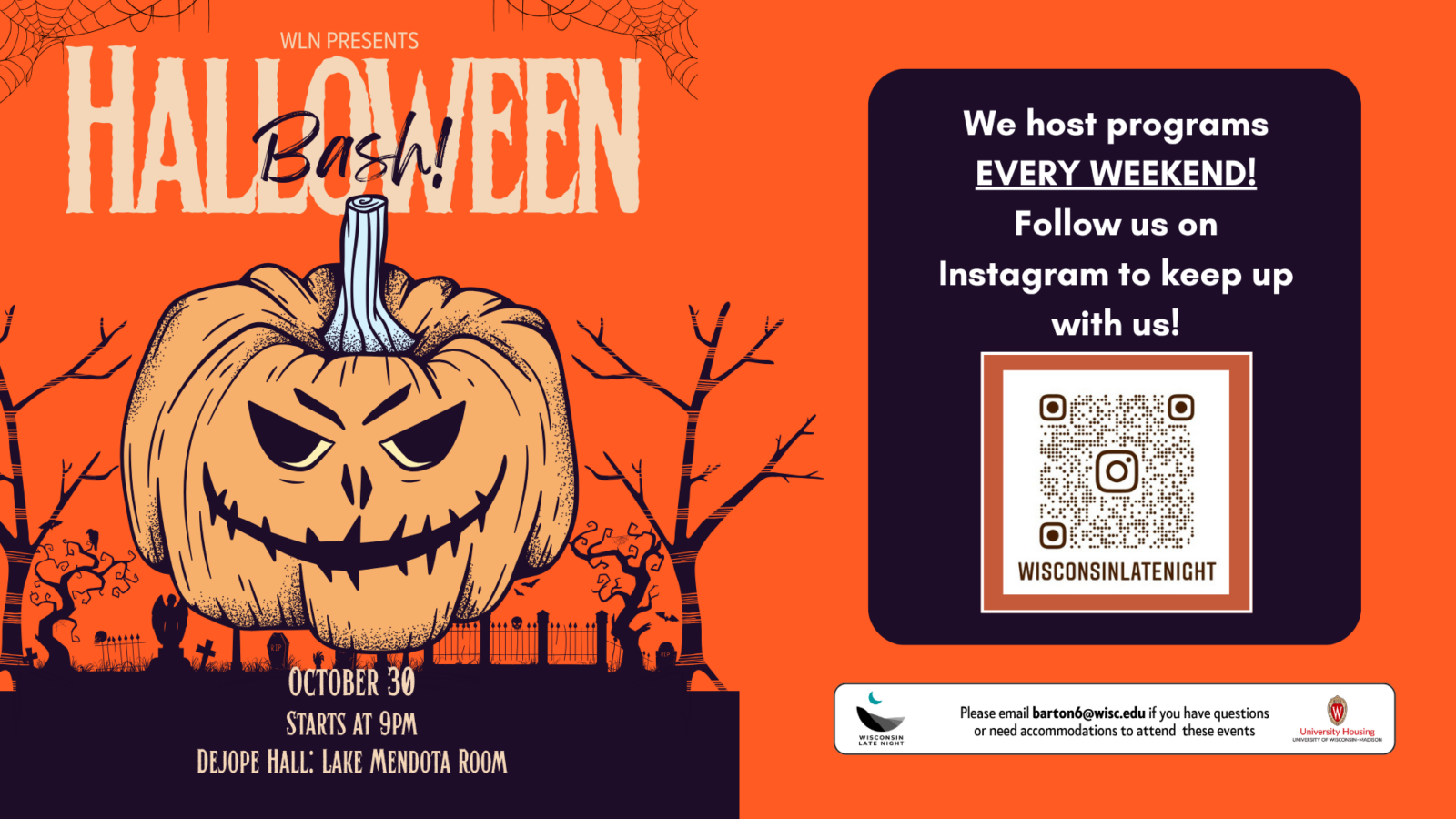 wisconsin late night halloween bash digital event flyer