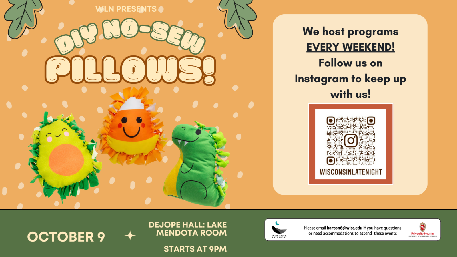 wisconsin late night tie pillow digital event flyer