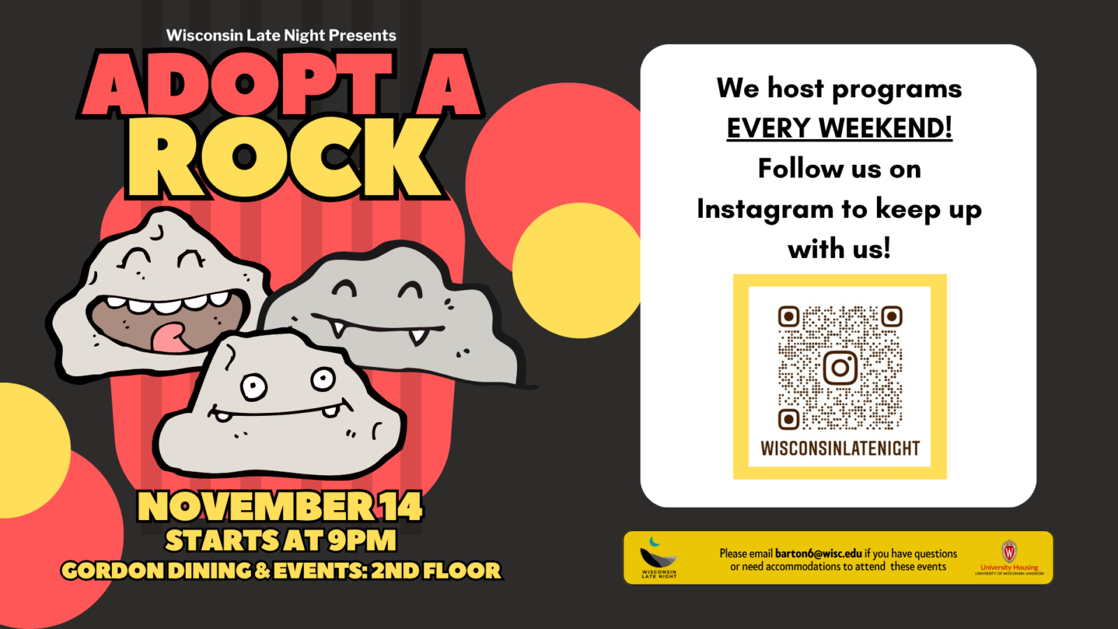 wisconsin late night adopt a rock digital event flyer