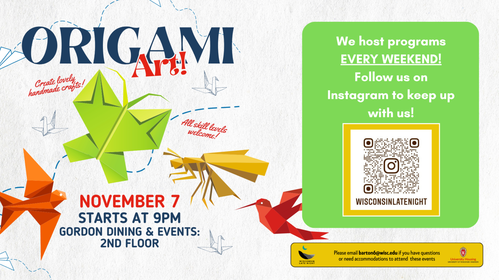 wisconsin late night origami night digital event flyer