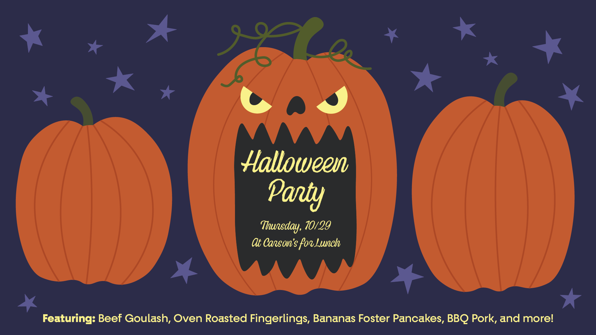 Halloween Party at Carson's special event design with pumpkins